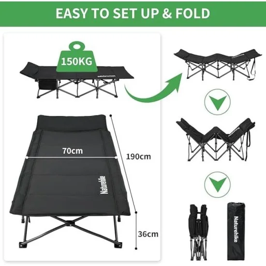 Naturehike Folding Bed - Black (190*70*36)